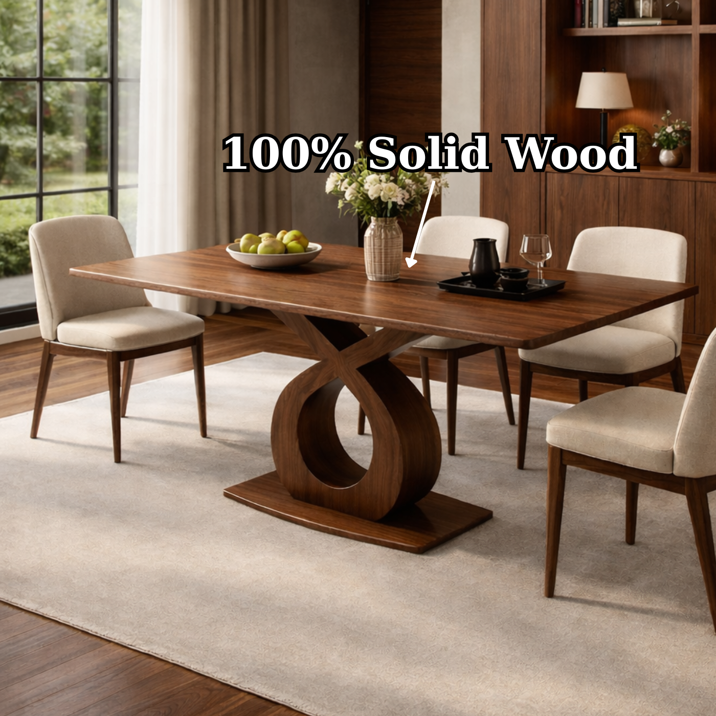 Modern Solid Wood Dining Table with Artistic Base
