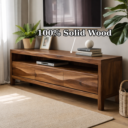Solid Wood TV Stand with Drawers and Open Shelf for Contemporary Living Rooms Kitchnce