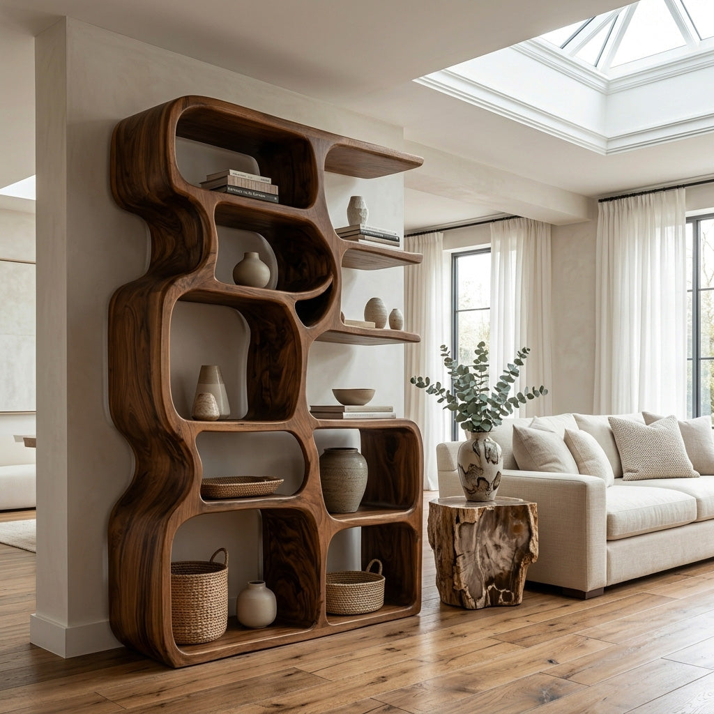Minimalist Artistic Natural Wood Bookshelf For Living Room Kitchnce