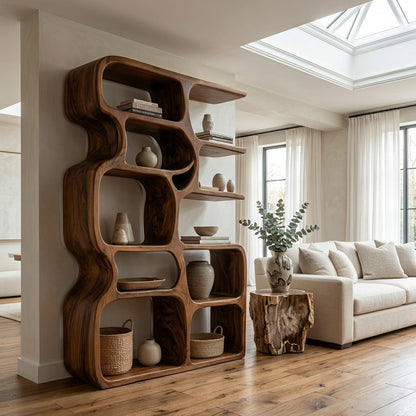 Minimalist Artistic Natural Wood Bookshelf For Living Room Kitchnce