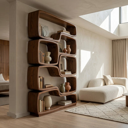 Contemporary Sculptural Natural Wood Bookshelf For Living Room Kitchnce