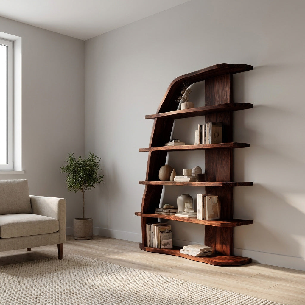 Mid Century Natural Wood Display Bookshelf For Living Room Kitchnce