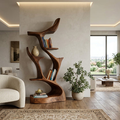 Abstract Sculptural Wooden Bookshelf For Living Room Kitchnce