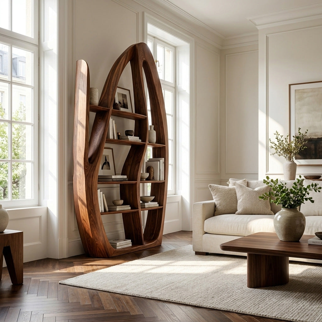 Organic Style Sculptural Wooden Bookshelf For Living Room Kitchnce