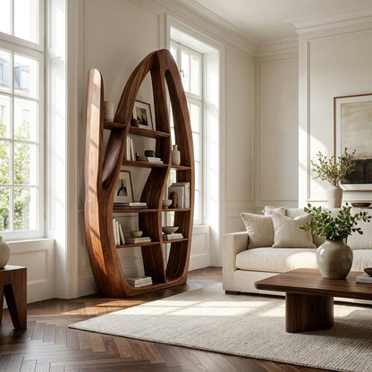 Organic Style Sculptural Wooden Bookshelf For Living Room Kitchnce