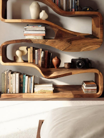 Modern Curved Bookshelf With Flowing Design For Bedroom Kitchnce