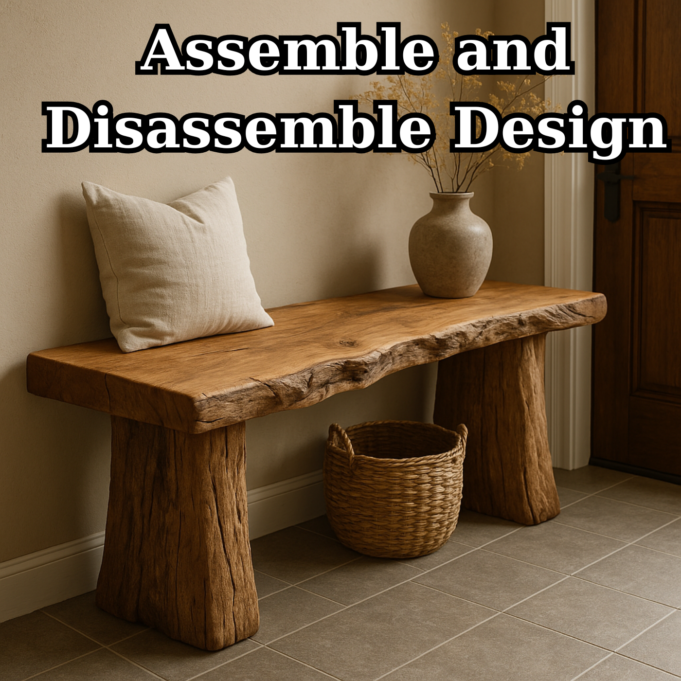 Handcrafted Solid Wood Rustic Bench – Natural Live-Edge Slab Entryway Seating Kitchnce