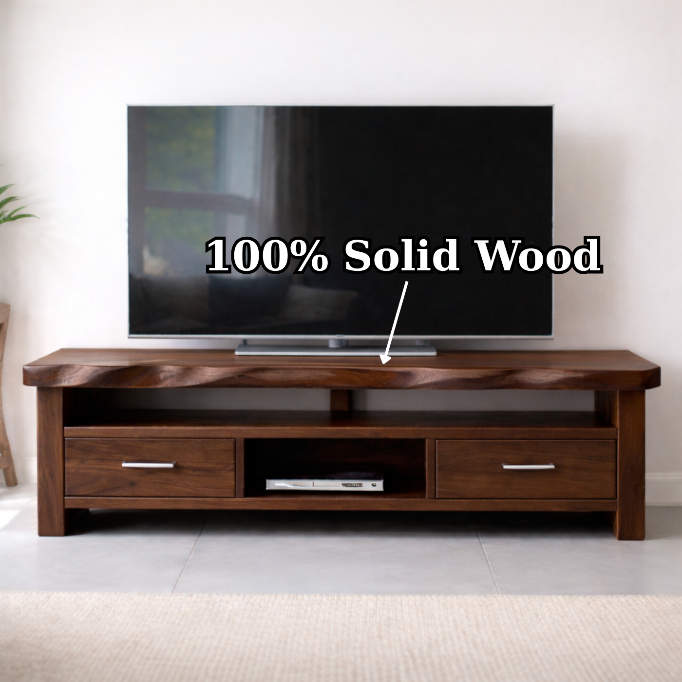 Solid Wood TV Stand with Drawers and Open Media Shelf Kitchnce