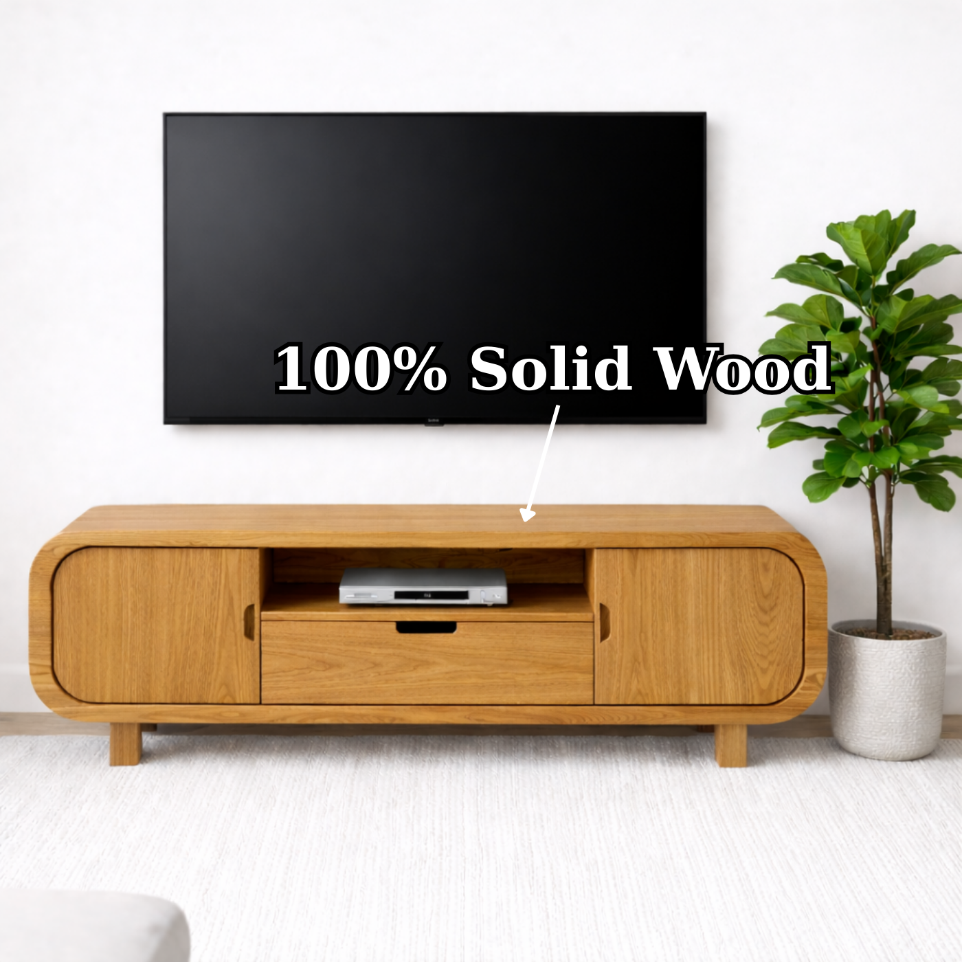 Modern Solid Oak TV Stand with Cabinet Doors and Drawer, Wooden Media Console for Living Room Kitchnce