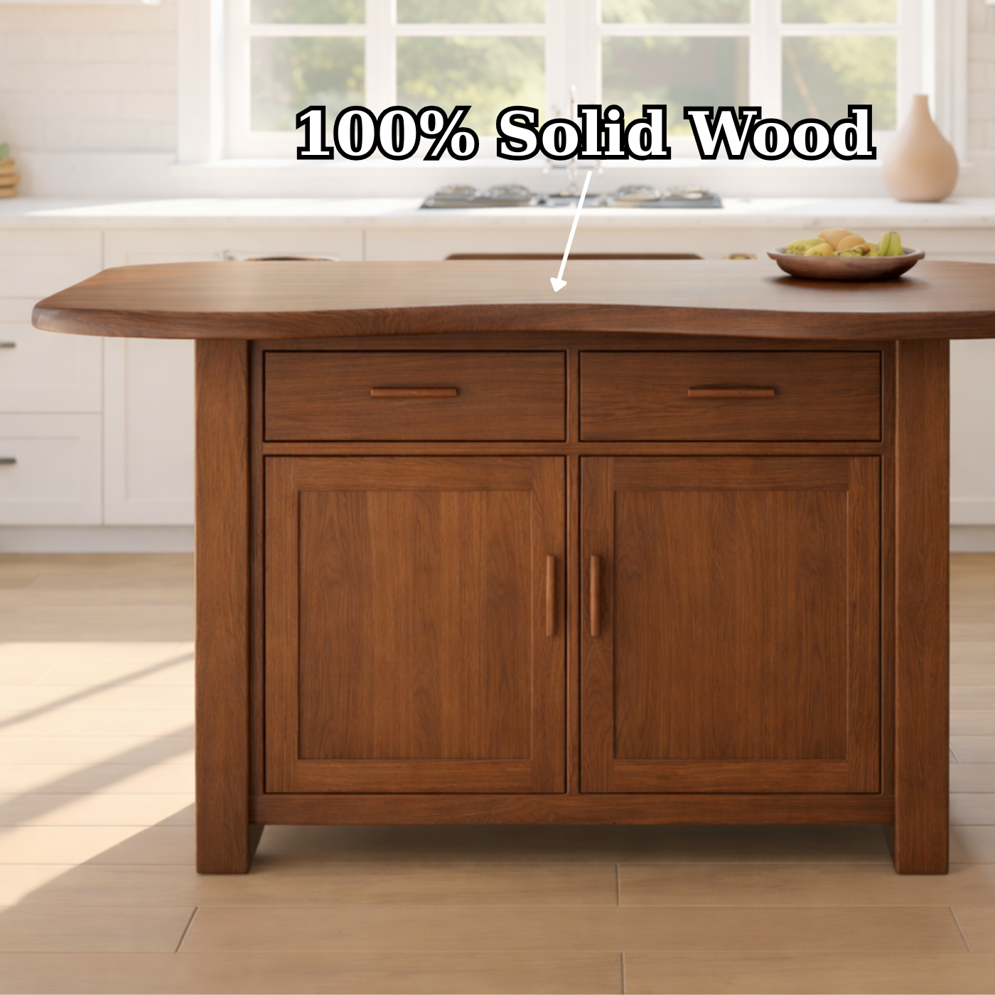 Solid Wood Kitchen Island with Storage Cabinet and Drawers, Walnut Kitchen Prep Table