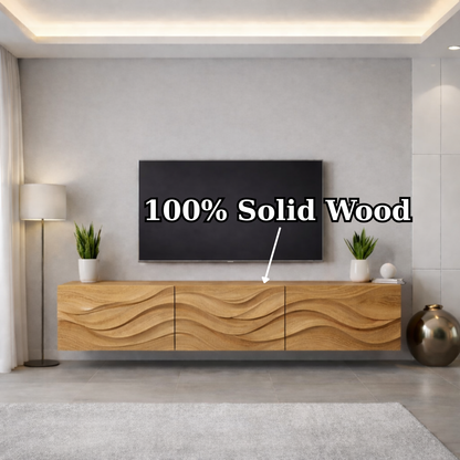 Wave Carved Solid Oak TV Stand with Modern Design, Stylish Media Console for Living Room Kitchnce
