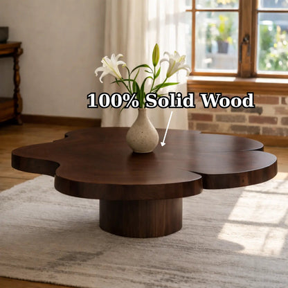 Organic Shaped Walnut Coffee Table with Pedestal Base, Modern Sculptural Design for Living Room Kitchnce