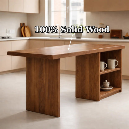 Solid Wood Kitchen Island with Open Shelf Storage and Spacious Prep Table Kitchnce