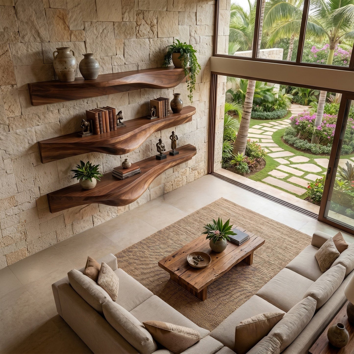 Live Edge Solid Wood Wall-Mounted Shelf for Plants and Decor