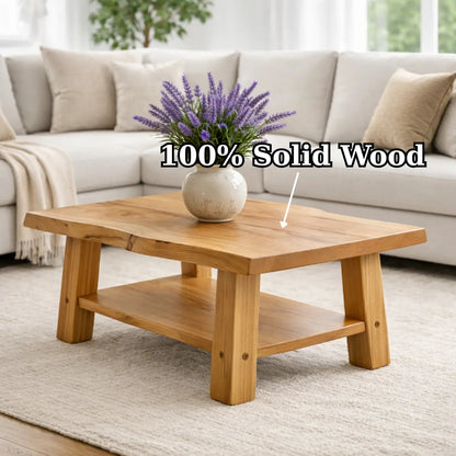 Solid Wood Coffee Table with Storage Shelf Rustic Wooden Living Room Table Kitchnce