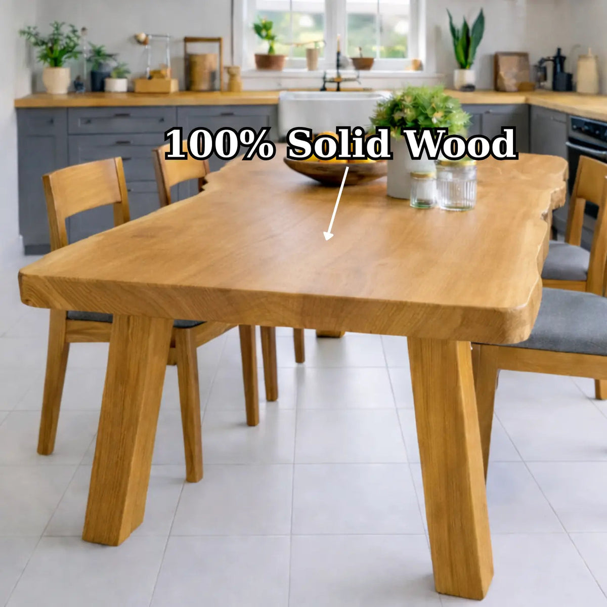 Handcrafted Solid Wood Dining Table with Natural Wood Top Rustic Kitchen Table Kitchnce