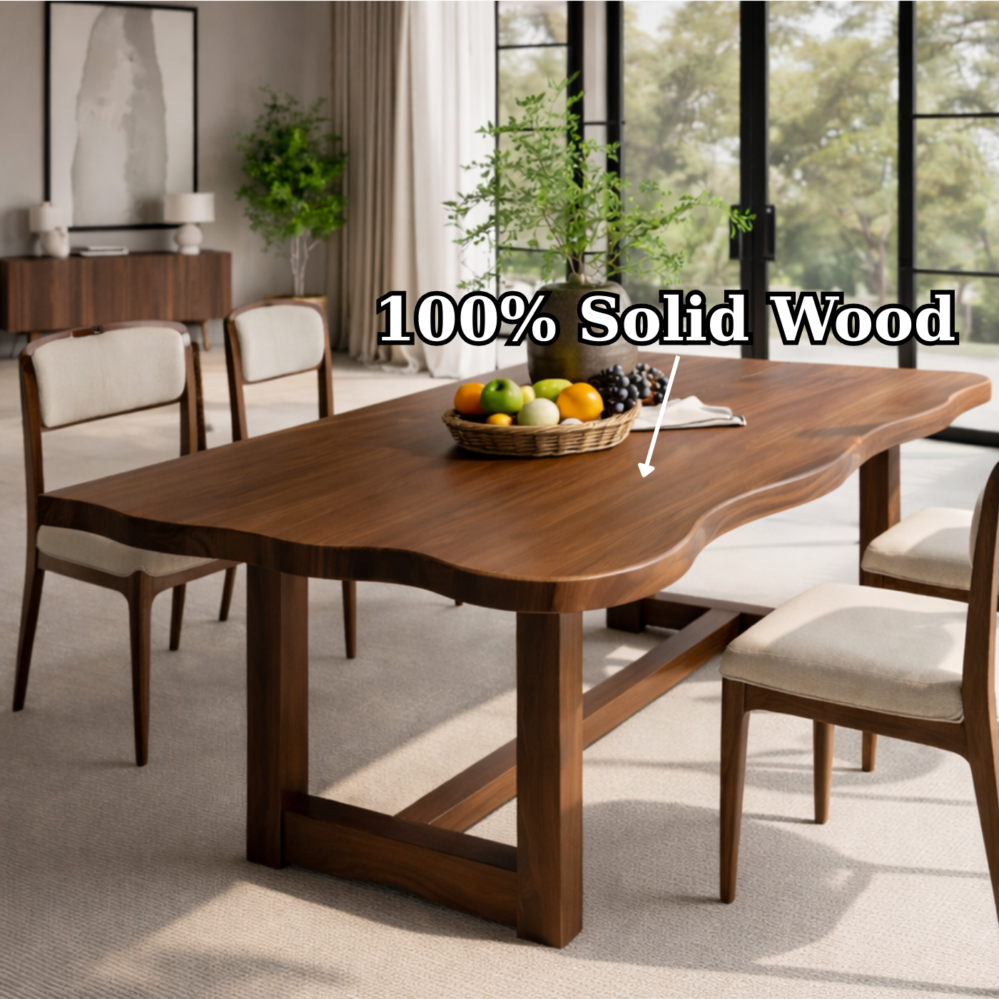 Solid Wood Dining Table with Sculpted Edge Top Modern Wooden Dining Room Table
