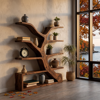 Organic Wooden Bookshelf Branch Form For Home Interior Kitchnce