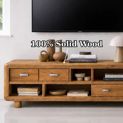 Solid Wood TV Stand with Drawers and Open Shelves Rustic Oak Media Console for Living Room Kitchnce