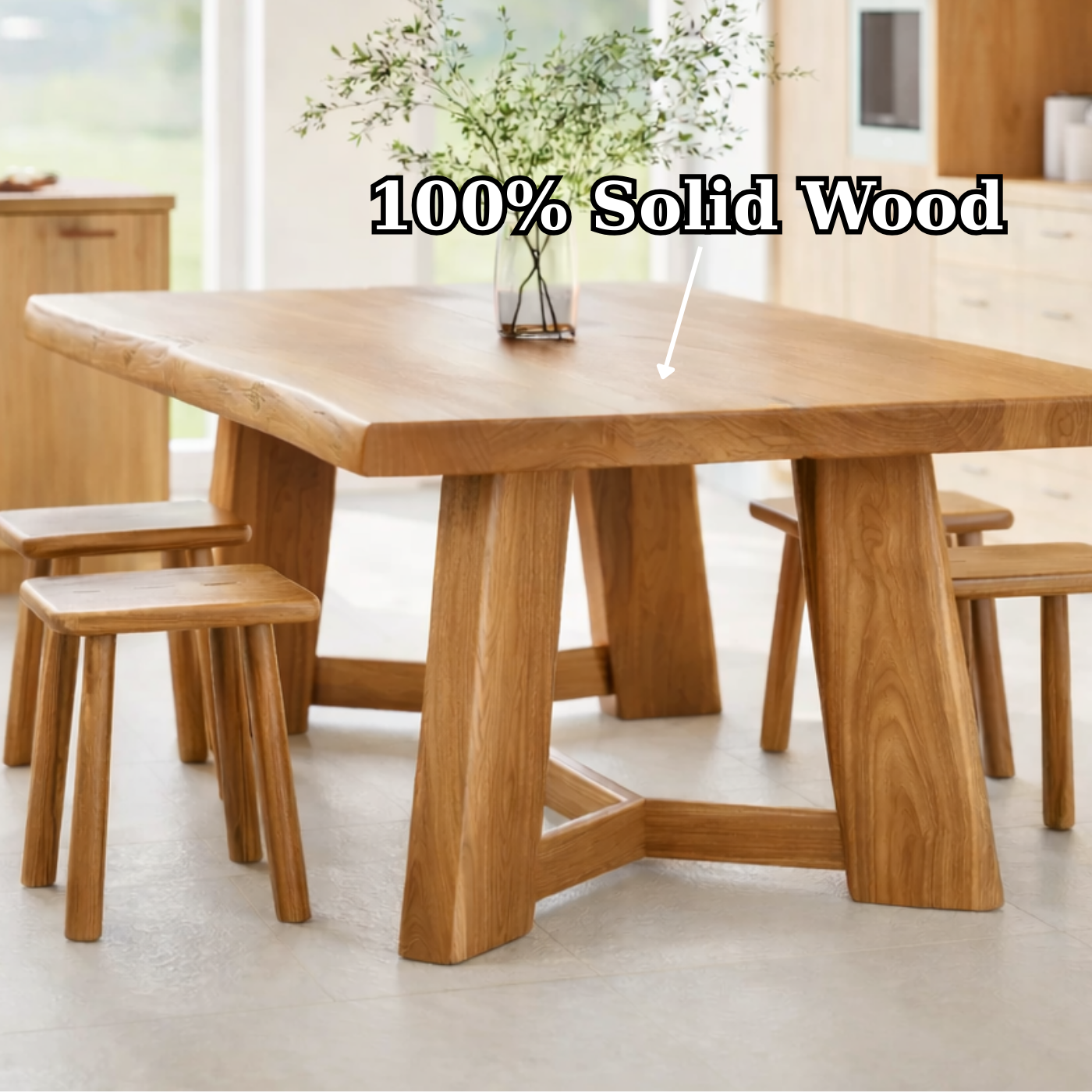 Organic Solid Wood Dining Table with Sculptural Base Modern Kitchen Table