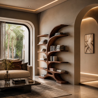 Contemporary Sculptural Curved Bookshelf For Living Room Interior Kitchnce