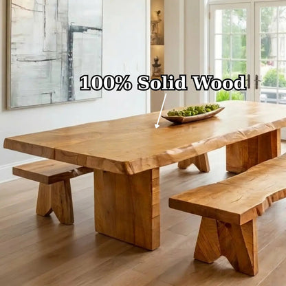 Live Edge Solid Wood Dining Table for Dining Room with Block Base Kitchnce