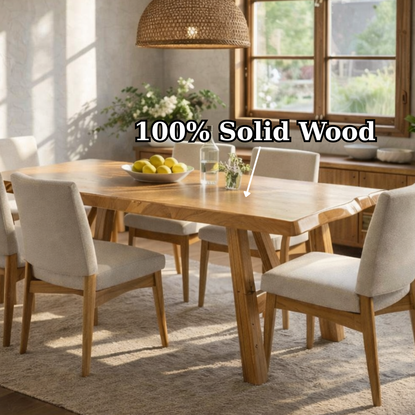 Solid Wood Dining Table for Dining Room with Wooden Legs