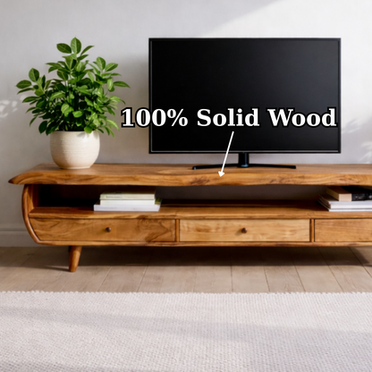 Solid Wood TV Stand for Living Room with Storage Drawers