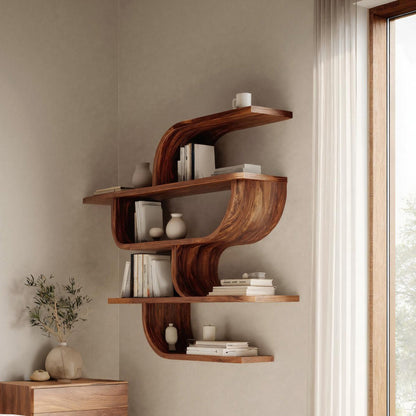 Statement Wall Shelf With Flowing Curves For Modern Home Kitchnce