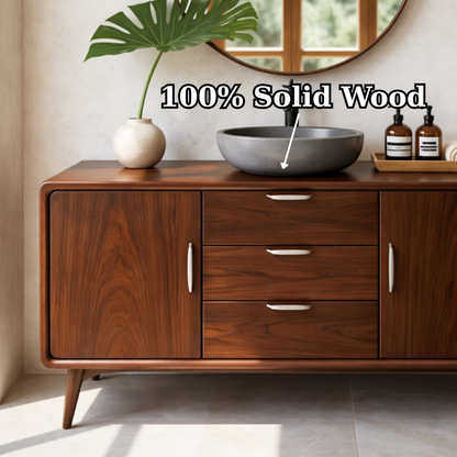 Mid Century Solid Wood Bathroom Vanity with Drawer Storage and Cabinet Doors