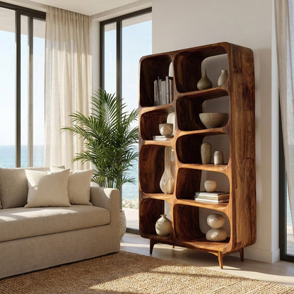 Contemporary Solid Wood Bookshelf For Coastal Interior Kitchnce