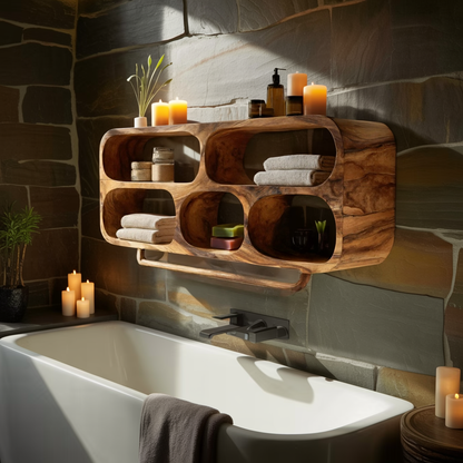 Sculptural Bathroom Wall Shelf with Rounded Open Compartments