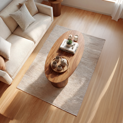 Oval Coffee Table with Fluted Base and Open Shelf Design
