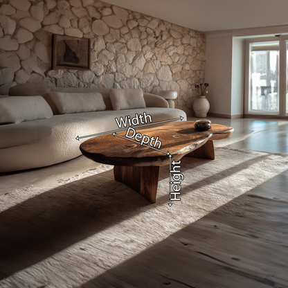 Live Edge Coffee Table with Organic Slab Top and Sculptural Base