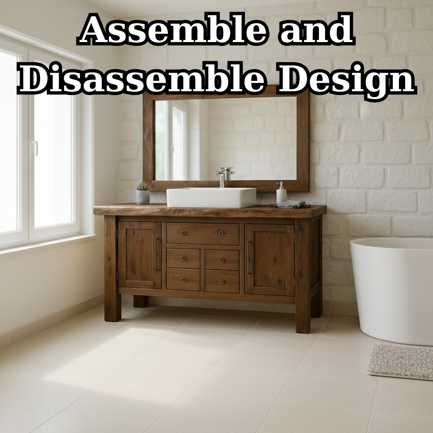 Handcrafted Solid Wood Bathroom Vanity - Live Edge Top, Cabinets, Drawers & Vessel Sink Base Kitchnce