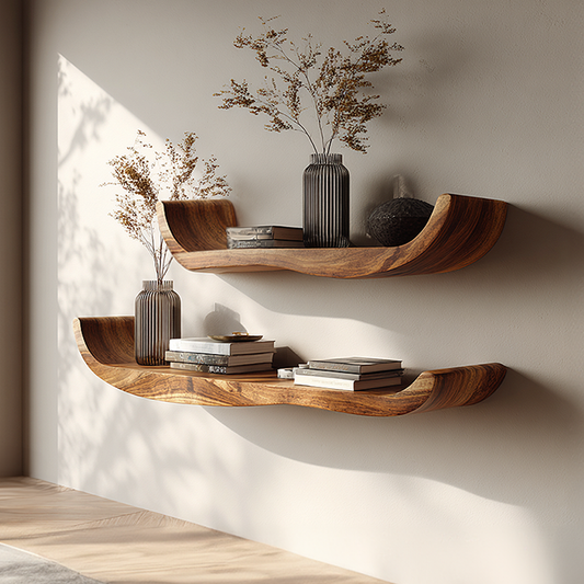 Natural Wood Floating Shelf with Soft Curved Edge Design