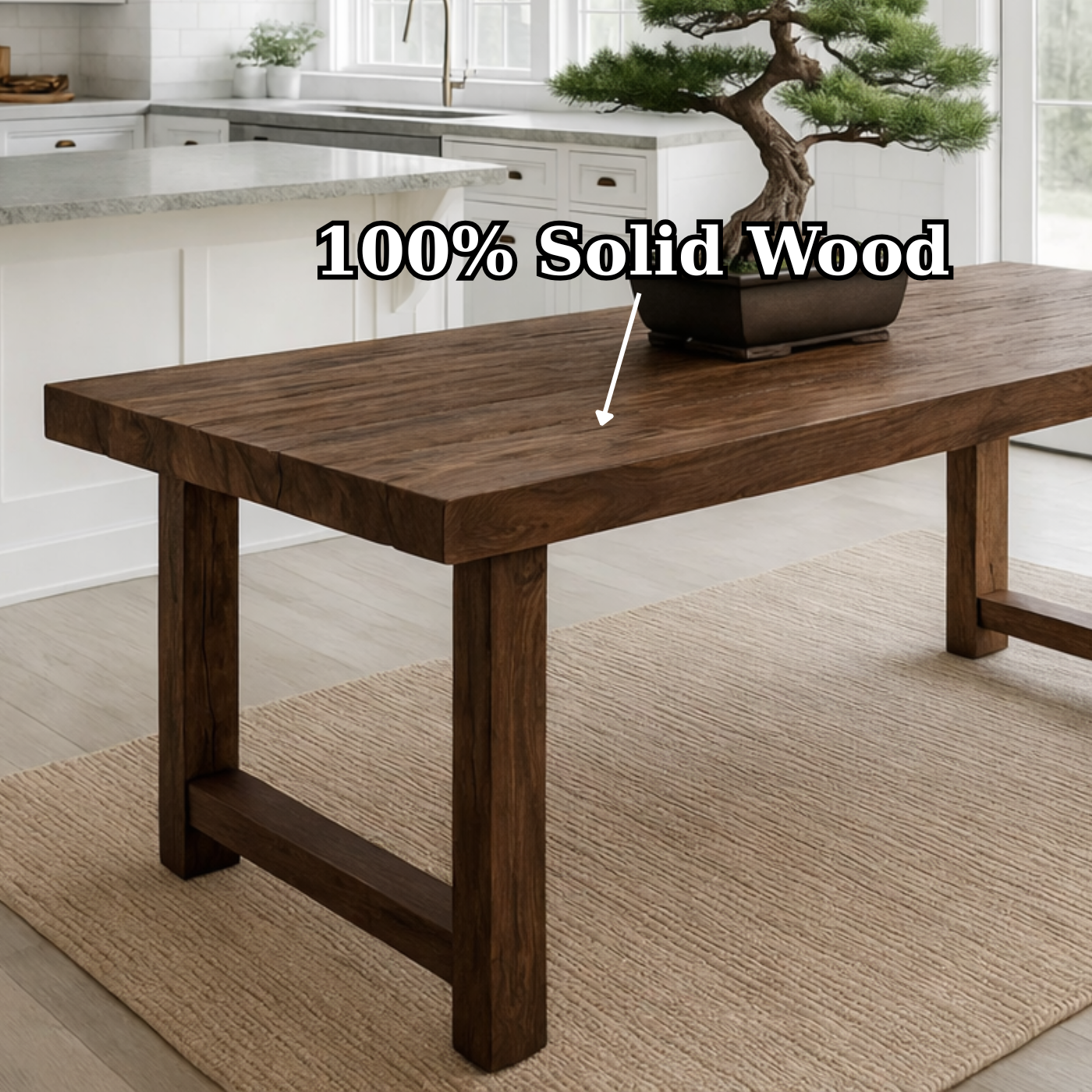 Rustic Solid Wood Dining Table with Classic Trestle Base