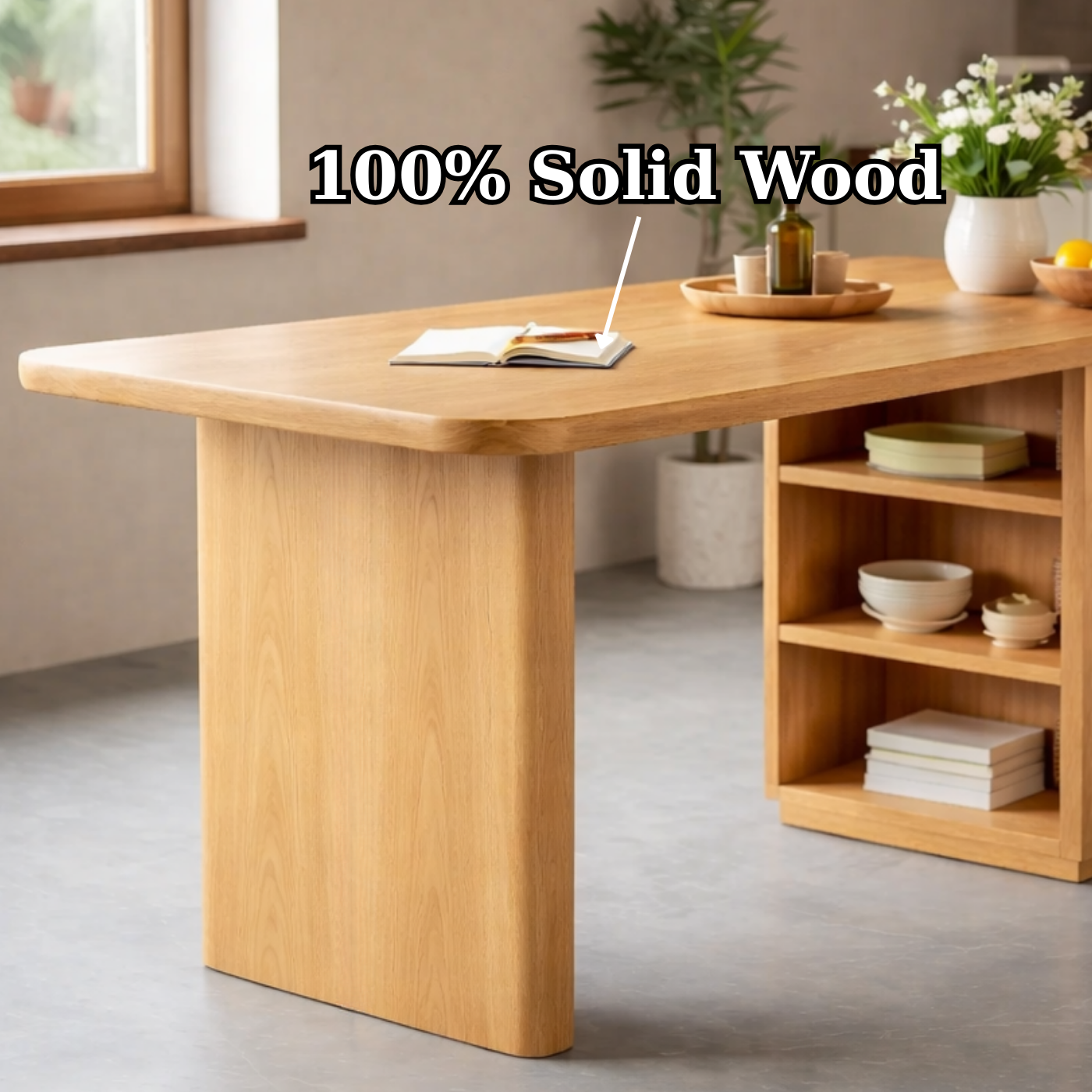 Modern Solid Wood Kitchen Island with Integrated Storage Shelves