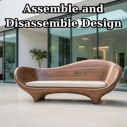 Handcrafted Solid Walnut Sofa – Modern Sculptural Wood Couch with Smooth Organic Curves Kitchnce