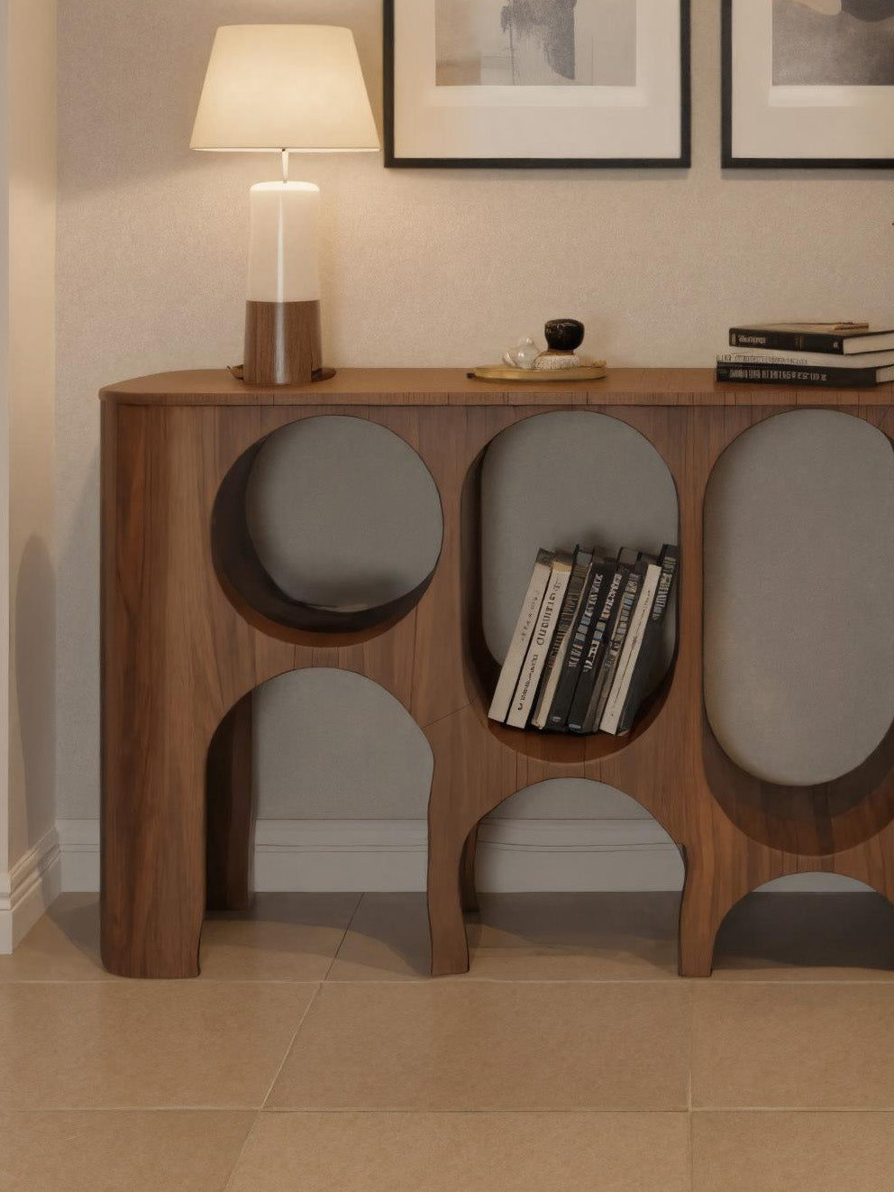 Modern Carved Console Table With Circular Cutout For Entryway Kitchnce
