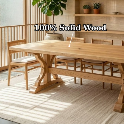 Solid Wood Dining Table for Dining Room with Sculpted Trestle Base