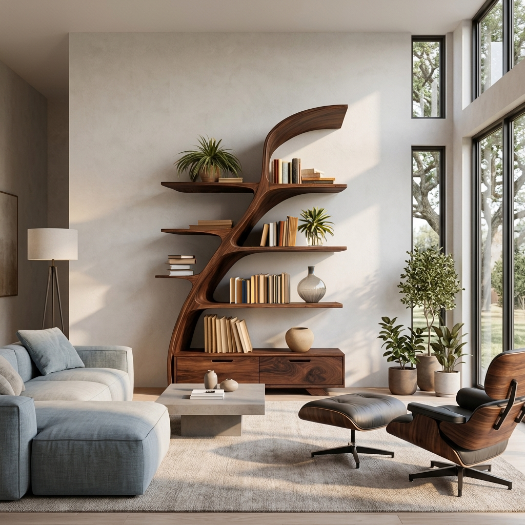 Modern Wooden Bookshelf For Living Area Kitchnce