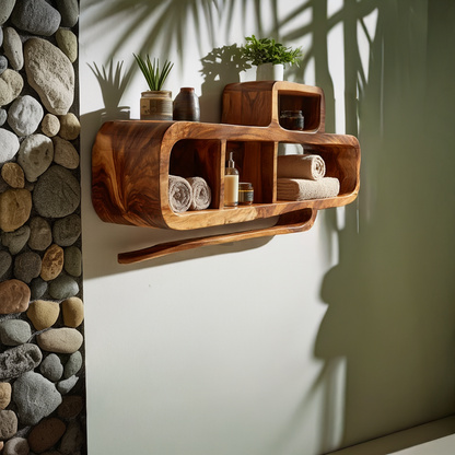 Vertical Wall Storage Shelf with Integrated Open Compartment Design
