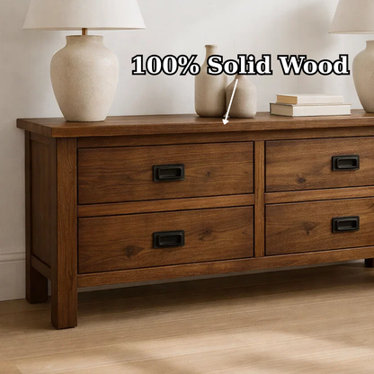 Solid Wood Console Table for Living Room with 4 Drawers and Simple Design