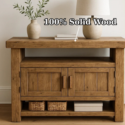 Solid Wood Console Table with Storage and Open Shelf