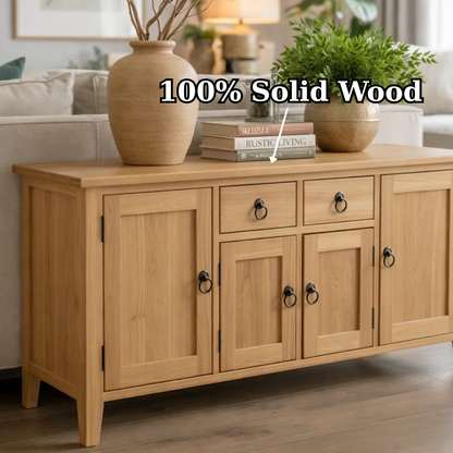 Solid Wood Console Table with Storage Cabinets and Drawers