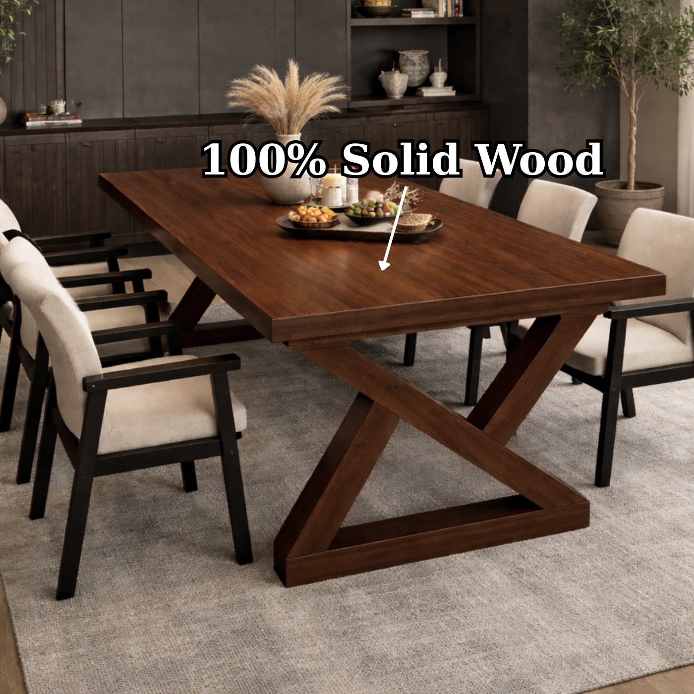 Modern Solid Wood Dining Table with X-Base Design