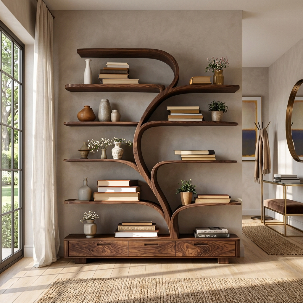 Organic Natural Wood Bookshelf Branch Shape For Home Decor Kitchnce