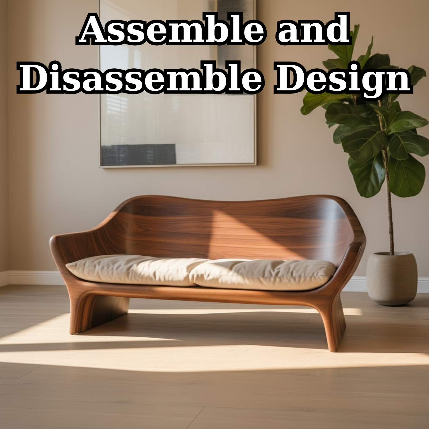 Handcrafted Solid Walnut Sofa – Sculptural Organic Wood Couch with Smooth Curves and Cushion Seat Kitchnce