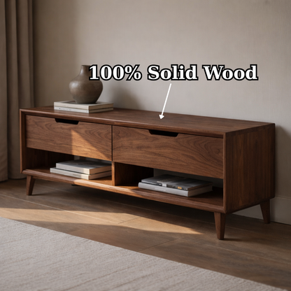 Solid Wood Entryway Bench with 2 Drawers & Open Shelf – Modern Storage Bench